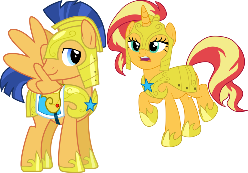 Size: 3354x2348 | Tagged: safe, artist:chainchomp2, artist:gmaplay, derpibooru import, edit, vector edit, flash sentry, sunset shimmer, pegasus, pony, unicorn, equestria girls, g4, three's a crowd, armor, clothes, cute, duo, duo male and female, female, flashimmer, guardsmare, horn, image, male, mare, png, royal guard, shimmerbetes, shipping, simple background, spread wings, stallion, standing, straight, sunset shimmer day, transparent background, vector, wings