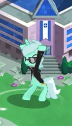 Size: 207x365 | Tagged: safe, derpibooru import, lyra heartstrings, earth pony, pony, g4, bipedal, gameloft, glasses, image, jpeg, raised hoof, screenshots, solo