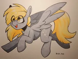 Size: 1041x791 | Tagged: safe, artist:lrusu, derpibooru import, derpy hooves, pegasus, pony, g4, canvas, eye clipping through hair, female, flying, image, jpeg, mare, marker drawing, painting, solo, traditional art, wings