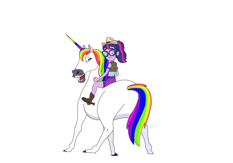 Size: 2388x1668 | Tagged: safe, artist:kaigirly, derpibooru import, sci-twi, twilight sparkle, horse, human, unicorn, equestria girls, g4, female, hailey's on it!, horn, image, png, simple background, transparent background