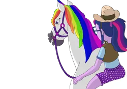 Size: 2388x1668 | Tagged: safe, artist:kaigirly, derpibooru import, sci-twi, twilight sparkle, horse, equestria girls, g4, cowboy hat, cowgirl, hailey's on it!, hat, horsebackriding, image, png, simple background, transparent background