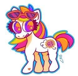 Size: 1170x1152 | Tagged: safe, artist:cal_alidocious, derpibooru import, sunny daze (g3), earth pony, pony, g3, 2022, image, png, redesign, simple background, solo, sunglasses, sunglasses on head, transparent background