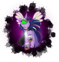 Size: 600x632 | Tagged: safe, artist:itbluebeadti, derpibooru import, twilight sparkle, twilight sparkle (alicorn), alicorn, pony, unicorn, fanfic:twilight sparkle queen of shadows, series:twilight sparkle queen of shadows, g4, artificial alicorn, artificial wings, augmented, cloak, clothes, collar, collar ring, corrupted, corrupted twilight sparkle, crown, crystal, crystal heart, crystals on body, cutie mark, dark crystal, dark magic, dark queen, dark twilight, dark twilight sparkle, dark world, designer:raggyrabbit94, dress, glow, glowing eyes, helmet, hoof shoes, horn, image, jewelry, leg band, magic, mane in the wind, peytral, png, possessed, queen of shadows, queen twilight, regalia, shadow, shoes, silk, simple background, solo, sombra eyes, splatter, splatter background, tiara, transparent background, tyrant sparkle, wings