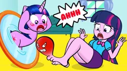 Size: 686x386 | Tagged: semi-grimdark, artist:spc, derpibooru import, twilight sparkle, equestria girls, g4, body horror, feet, image, jpeg, toes, wat, weird youtube kids video, why, youtube thumbnail