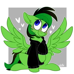 Size: 2048x2048 | Tagged: safe, artist:wutanimations, derpibooru import, oc, oc:ground writer, unofficial characters only, pegasus, pony, black hoodie, blushing, clothes, hoodie, image, png, smiling