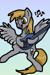 Size: 512x768 | Tagged: safe, artist:background_pon3, derpibooru import, derpy hooves, pegasus, pony, g4, cutie mark, derp, guitar, image, music notes, musical instrument, playing guitar, png, rainbow rocks 10th anniversary, solo, wings