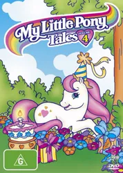 Size: 300x421 | Tagged: safe, derpibooru import, official, sweetheart, earth pony, pony, g1, my little pony tales, cake, dvd cover, female, flower, food, g2 logo, hat, image, jpeg, mare, party hat, present, solo, tree