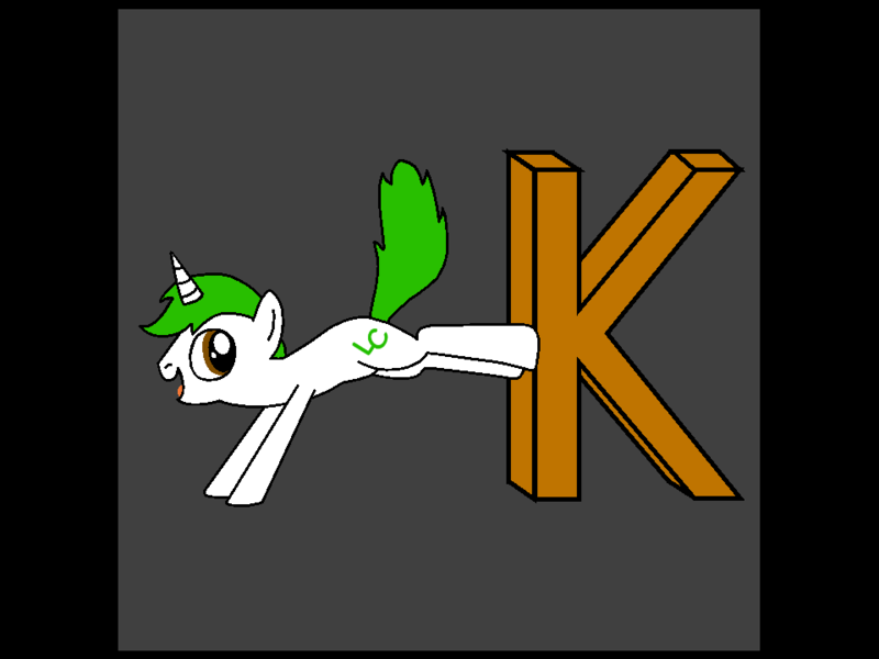 Size: 960x720 | Tagged: safe, artist:lonstecation, derpibooru import, oc, oc:lonstecation, unofficial characters only, pony, unicorn, g4, avatar, happy, head down, horn, image, k, kick, kicking, letter, male, png, raised tail, solo, stallion, tail