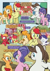 Size: 1920x2715 | Tagged: safe, artist:alexdti, derpibooru import, apple bloom, applejack, big macintosh, bright mac, cookie crumbles, granny smith, hondo flanks, pear butter, rarity, earth pony, pony, unicorn, comic:how we met, comic:how we met (italian), g4, apple, baby, baby apple bloom, butt, colt big macintosh, comic, female, filly, filly applejack, filly rarity, foal, food, horn, image, implied sweetie belle, male, mare, pie, plate, plot, png, pregnant, sitting, stallion, sweet apple acres, younger