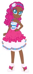 Size: 1000x2232 | Tagged: safe, artist:emmakkkkk, artist:mint-light, derpibooru import, pinkie pie, human, alternate hairstyle, base used, choker, clothes, dark skin, dress, female, gala dress, hat, high heels, humanized, image, png, shoes, simple background, solo, white background