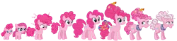 Size: 1538x360 | Tagged: safe, artist:dazzle, derpibooru import, pinkie pie, pony, age progression, curly mane, female, filly, foal, image, mare, older, png, simple background, transparent background, younger