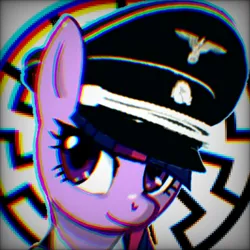 Size: 400x400 | Tagged: safe, anonymous editor, edit, twilight sparkle, pony, unicorn, black sun, clothes, image, nazi, nazi hat, nazi uniform, png, simple background, solo, uniform, white background