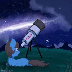 Size: 3000x3000 | Tagged: safe, artist:juniverse, derpibooru import, oc, oc:arch kernel, earth pony, image, looking at the stars, looking up, male, nebula, night, night sky, png, sky, stars, telescope