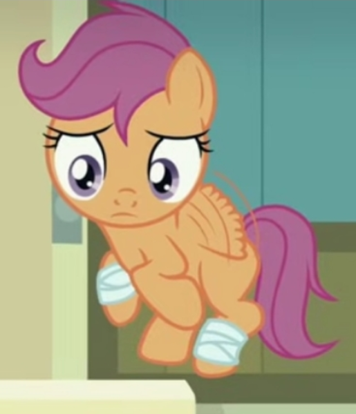 Size: 615x717 | Tagged: safe, artist:eiour, derpibooru import, screencap, scootaloo, g4, bandage, bandaged leg, fake, flying, hospital, image, png, scootaloo can fly, spread wings, wings