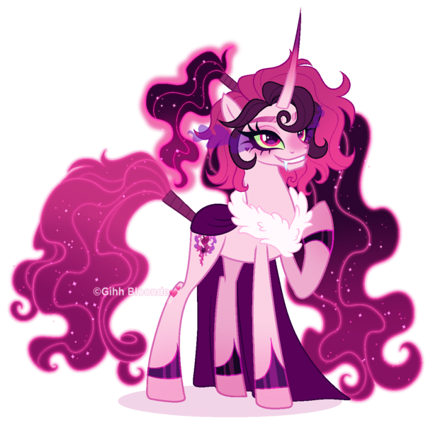 Size: 1277x1254 | Tagged: safe, artist:gihhbloonde, derpibooru import, oc, pony, unicorn, female, horn, image, mare, offspring, parent:king sombra, parent:pinkie pie, parents:sombrapie, png, simple background, solo, transparent background