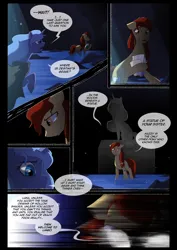 Size: 1240x1754 | Tagged: safe, artist:lunarcakez, derpibooru import, princess luna, oc, oc:scarlett rain, earth pony, pony, comic:the origins of hollow shades, comic, female, image, mare, png, s1 luna, water