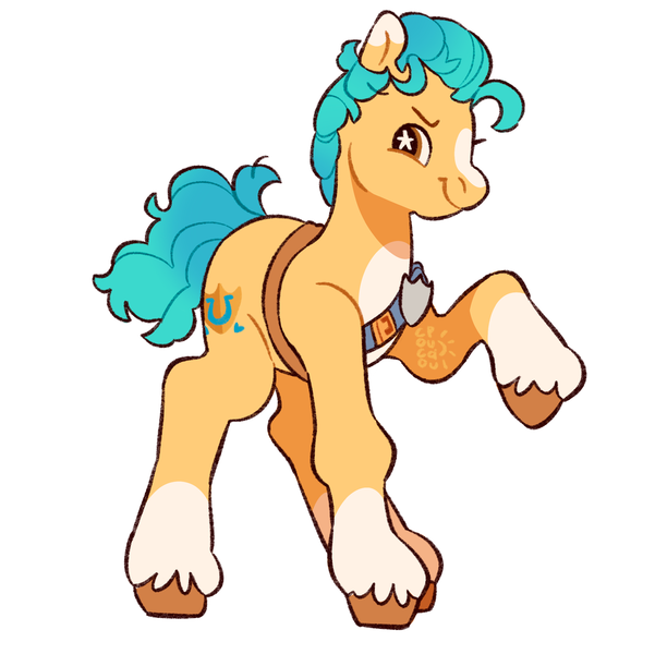 Size: 2048x2046 | Tagged: safe, artist:cocopudu, derpibooru import, hitch trailblazer, earth pony, pony, g2, g5, coat markings, g5 to g2, generation leap, image, looking at you, male, png, raised hoof, simple background, smiling, smiling at you, socks (coat marking), solo, stallion, starry eyes, white background, wingding eyes