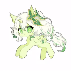 Size: 1000x1000 | Tagged: safe, artist:xinjinjumin9188073, derpibooru import, ponified, alicorn, pony, female, filly, foal, genshin impact, horn, image, jpeg, nahida (genshin impact), simple background, solo, white background, wings