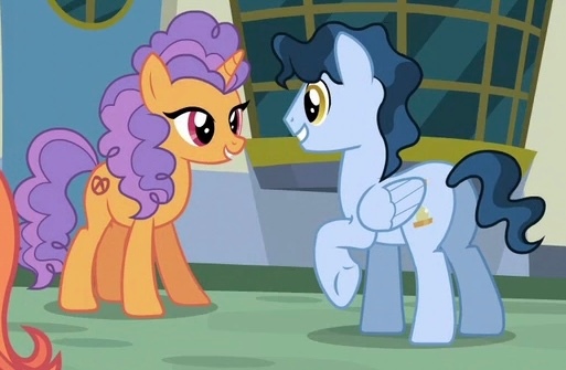 Size: 513x335 | Tagged: safe, derpibooru import, screencap, pretzel twist, time flies, pegasus, unicorn, g4, spice up your life, butt, cropped, duo, duo focus, duo male and female, female, horn, image, jpeg, male, plot, shipping fuel