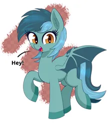 Size: 3309x3708 | Tagged: safe, artist:scandianon, derpibooru import, oc, oc:dusky, unofficial characters only, bat pony, pony, female, image, looking at you, mare, png, raised hoof, smiling, smiling at you, spread wings, wings