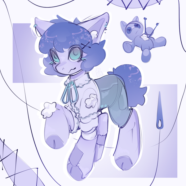 Size: 1500x1500 | Tagged: safe, artist:seed3y, derpibooru import, oc, oc:sinister seam, unofficial characters only, doll pony, original species, plush pony, pony, clothes, damaged, doll, ear fluff, image, looking at you, needle, patch, plushie, png, short tail, solo, stitches, string, tail, toy