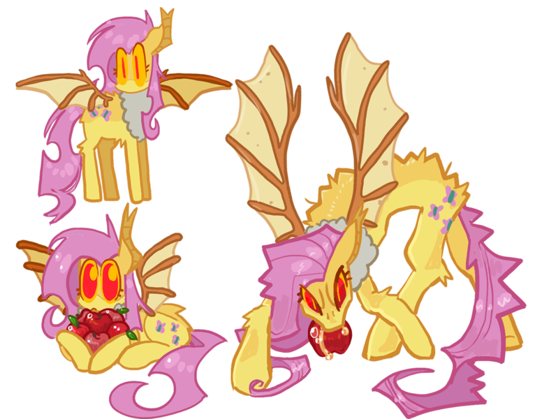 Size: 1650x1275 | Tagged: safe, alternate version, artist:koidial, derpibooru import, fluttershy, bat pony, pony, g4, alternate design, apple, back fluff, bat ponified, big ears, big eyes, body fluff, brown eyelashes, brown wings, butt fluff, chest fluff, colored, colored chest fluff, colored lineart, colored pupils, colored sclera, colored wings, concave belly, cute, eye clipping through hair, eyelashes, female, flat colors, flutterbat, food, frown, hoard, hock fluff, hunched over, image, long mane, long tail, lying down, mare, multiple angles, narrowed eyes, no catchlights, no mouth, no pupils, pink mane, pink tail, png, prone, race swap, red eyes, requested art, shiny eyelashes, shiny mane, shiny tail, shyabetes, signature, sitting, solo, spiky mane, spiky tail, spread wings, standing, tail, two toned wings, wing markings, wings, yellow coat, yellow pupils