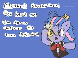 Size: 700x520 | Tagged: safe, artist:wanda, derpibooru import, wind sprint, pegasus, pony, clothes, cosplay, costume, dialogue, female, filly, foal, image, patch, png, ribbon, solo, uniform, yellow eyes