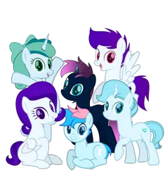 Size: 3760x4000 | Tagged: safe, artist:ramixe dash, derpibooru import, oc, oc:blue chewings, oc:crystal heart g5, oc:lightning stars, oc:osiris eclipse, oc:prixy, oc:violet sparkle, unofficial characters only, earth pony, pegasus, pony, unicorn, g4, g5, base used, g5 to g4, generation leap, horn, image, png, text, watermark