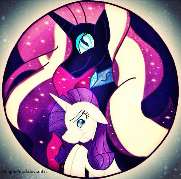 Size: 800x793 | Tagged: safe, artist:asinglepetal, derpibooru import, idw, nightmare rarity, rarity, pony, unicorn, g4, ethereal hair, eyeshadow, female, horn, image, ipad, jewelry, jpeg, makeup, mare, moon, necklace, nightmarified, procreate app, solo, space, stars, tumblr:a rarity of a nightmare, tumblr:ask nightmare rarity, watermark, wavy hair, white stripe, white stripes