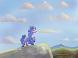 Size: 1178x883 | Tagged: safe, artist:addelum, derpibooru import, izzy moonbow, pony, unicorn, g5, my little pony: a new generation, atg 2022, female, horn, image, mare, newbie artist training grounds, png, scene interpretation, solo