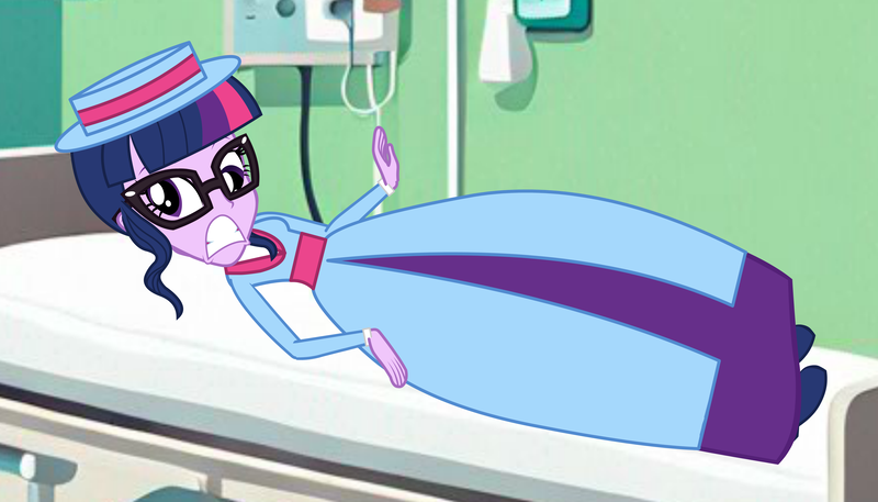 Size: 6594x3768 | Tagged: safe, artist:cartoonmasterv3, derpibooru import, sci-twi, twilight sparkle, human, equestria girls, g4, bed, clothes, dress, edwardian, gown, hospital, hospital bed, hospital room, humanized, hypno eyes, hypnosis, hypnotized, image, long dress, long skirt, png, skirt, solo