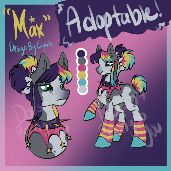 Size: 1994x1994 | Tagged: safe, artist:cupute, derpibooru import, oc, unofficial characters only, earth pony, horse, pony, adoptable, adoptable open, big ears, black mane, blue hooves, bow, choker, clothes, clown, collar, color palette, colored, colored hooves, deviantart, deviantart link, digital art, gray coat, hair bow, hooves, image, ko-fi, kofi, letter, multicolored hair, multicolored mane, multicolored tail, paint horse, paint pony, paypal, pigtails, png, rainbow, rainbow hair, reference sheet, sale, scenecore, socks, solo, spiked choker, spiked collar, split colored mane, tail, text, white markings