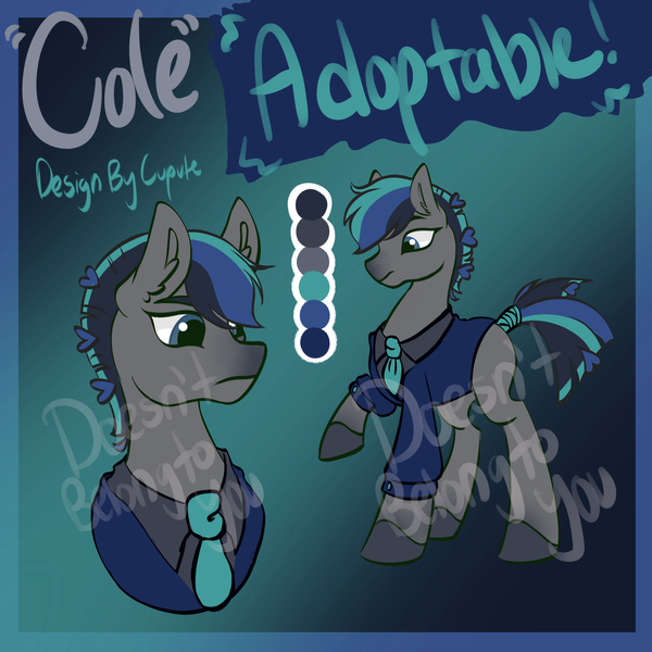 Size: 1994x1994 | Tagged: safe, artist:cupute, derpibooru import, oc, unofficial characters only, earth pony, horse, pony, adoptable, adoptable open, big ears, black mane, blue eyes, blue mane, clothes, color palette, colored, colored hooves, deviantart, deviantart link, digital art, gradient hooves, gray coat, gray hooves, hooves, image, ko-fi, kofi, letter, mohawk, multicolored hair, multicolored mane, multicolored tail, necktie, paypal, png, ponytail, reference sheet, sale, short hair, solo, suit, tail, text