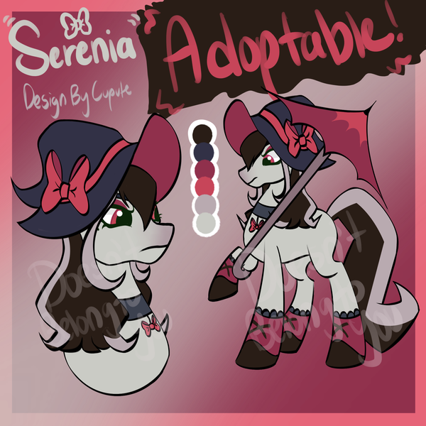 Size: 1994x1994 | Tagged: safe, artist:cupute, derpibooru import, oc, unofficial characters only, earth pony, horse, pony, adoptable, adoptable open, big ears, black mane, boots, bow, clothes, collar, color palette, colored, colored hooves, deviantart, deviantart link, digital art, goth, gothic, hat, hooves, image, ko-fi, kofi, letter, multicolored hair, multicolored mane, multicolored tail, paypal, png, red eyes, reference sheet, sale, shoes, solo, tail, text, umbrella, white coat, witch, witch hat