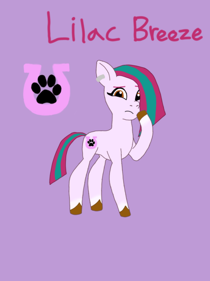 Size: 428x572 | Tagged: source needed, safe, artist:shucku, derpibooru import, oc, oc:lilac breeze, unofficial characters only, earth pony, pony, g5, my little pony: tell your tale, cutie mark, ear piercing, earth pony oc, female, g5 oc, image, looking at you, mare, offspring, parent:hitch trailblazer, parent:zipp storm, parents:stormblazer, piercing, png, tail, tell your tale accurate, title card, two toned mane, two toned tail, unshorn fetlocks