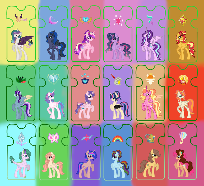 Size: 2326x2113 | Tagged: safe, artist:clakse, derpibooru import, luster dawn, princess cadance, princess flurry heart, starlight glimmer, sunset shimmer, twilight sparkle, twilight sparkle (alicorn), oc, oc:apple sugar pie, oc:fire flare, oc:golden appleshy, oc:juniper crystal, oc:lighting aqua sky, oc:lora nightdust, oc:lovely heart, oc:luminia, oc:lunar eclipse, oc:mavis sparkle, oc:pinky blossom dream, oc:spicy sparkle sentry, alicorn, dracony, earth pony, hybrid, pegasus, pony, unicorn, alicornified, horn, image, interspecies offspring, lustercorn, next generation, offspring, older, older flurry heart, parent:applejack, parent:big macintosh, parent:caramel, parent:cheese sandwich, parent:discord, parent:flash sentry, parent:fluttershy, parent:king sombra, parent:pinkie pie, parent:princess cadance, parent:princess celestia, parent:princess luna, parent:rainbow dash, parent:rarity, parent:shining armor, parent:soarin', parent:spike, parent:twilight sparkle, parents:carajack, parents:cheesepie, parents:dislestia, parents:flashlight, parents:fluttermac, parents:lumbra, parents:shiningcadance, parents:soarindash, parents:sparity, png, race swap, shimmercorn, starlicorn, xk-class end-of-the-world scenario