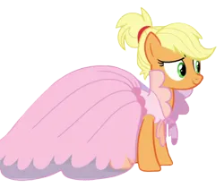 Size: 706x594 | Tagged: safe, derpibooru import, edit, edited screencap, screencap, applejack, earth pony, pony, g4, honest apple, season 7, alternate hairstyle, chiffon, clothes, dress, elegant, female, hair up, image, mare, pink dress, png, poofy dress, simple background, smiling, solo, transparent background