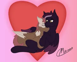 Size: 3969x3200 | Tagged: safe, artist:maître cervidé, derpibooru import, oc, oc:coffee sprite, oc:purple rain, pegasus, cuddling, duo, duo male, gay, heart, image, love, male, png, signature, sleeping