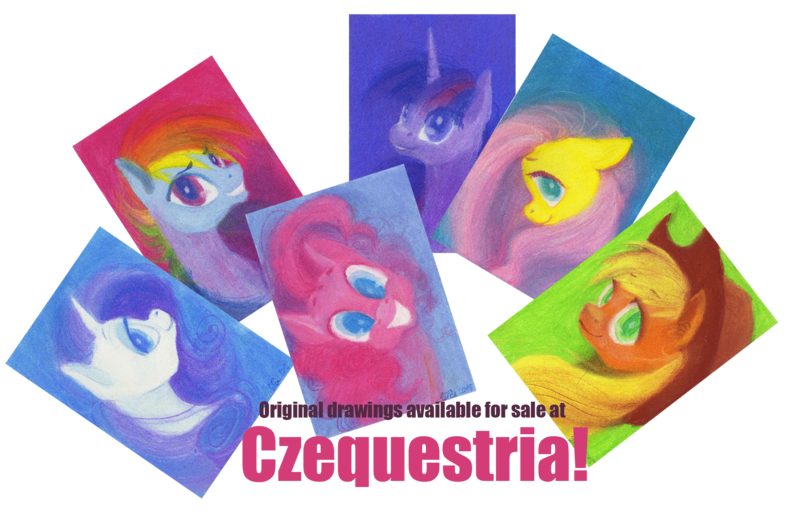 Size: 1969x1295 | Tagged: safe, artist:wolfiedrawie, derpibooru import, applejack, fluttershy, pinkie pie, rainbow dash, rarity, twilight sparkle, earth pony, pegasus, pony, unicorn, g4, advertisement, female, horn, image, mane six, mare, png, traditional art