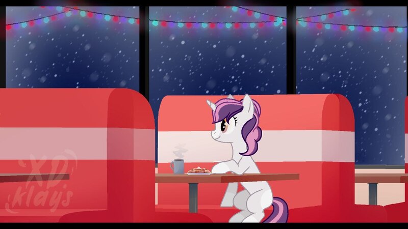 Size: 1280x720 | Tagged: safe, artist:xd.klaus, derpibooru import, oc, oc:sweetieck dreams, unofficial characters only, pony, unicorn, g4, beautiful, chair, cup, cute, daaaaaaaaaaaw, desk, dinner, female, filly, foal, horn, image, indoors, jpeg, mare, not sweetie belle, ocbetes, room, snow, snowfall, solo, unicorn horn, vibing