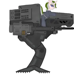 Size: 512x512 | Tagged: safe, artist:xada, derpibooru import, oc, unofficial characters only, pony, robot, unicorn, armor, armored pony, bipedal, bipedal leaning, blue eyes, gun, horn, image, leaning, machine gun, minigun, png, simple background, solo, tail, transparent background, two toned mane, two toned tail, weapon