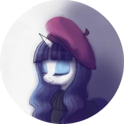 Size: 1024x1024 | Tagged: safe, artist:wolfiedrawie, derpibooru import, rarity, pony, unicorn, g4, beret, clothes, eyes closed, female, hat, horn, image, mare, png, solo, sweater, turtleneck