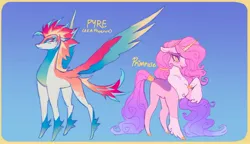 Size: 2047x1177 | Tagged: safe, artist:flamingomalls, derpibooru import, pipp petals, zipp storm, pegasus, unicorn, g5, my little pony: make your mark, duo, duo female, female, gradient background, horn, image, jpeg, race swap, redesign, unshorn fetlocks