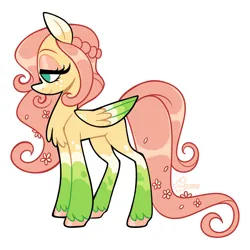 Size: 2048x2048 | Tagged: safe, artist:3ggmilky, derpibooru import, fluttershy, pegasus, g4, blaze (coat marking), braid, chest fluff, coat markings, colored eartips, colored wings, colored wingtips, eyeshadow, facial markings, flower, flower in hair, flower in tail, freckles, image, jpeg, leg freckles, lidded eyes, makeup, pink eyeshadow, redesign, shiny hooves, simple background, socks (coat marking), solo, standing, tail, unshorn fetlocks, white background, wing freckles, wings