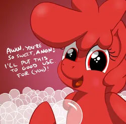 Size: 1260x1240 | Tagged: safe, artist:anonymous, derpibooru import, oc, oc:b positive, ponified, unofficial characters only, original species, pony, blood, blood cell, bubble, explicit description, female, female oc, hoof hold, il était une fois la vie, image, implied anon, mare, mare oc, once upon a time life, oxygen, pleased, png, pony oc, red blood cell, talking