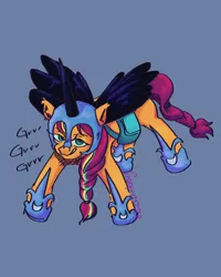 Size: 1920x2400 | Tagged: safe, artist:an25darkking, derpibooru import, sunny starscout, earth pony, pony, g5, clothes, cosplay, costume, cute, female, growling, image, jpeg, mare, nightmare moon armor, nightmare night costume, nightmare sunny, signature, simple background, smiling, solo