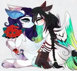 Size: 2048x1882 | Tagged: safe, artist:krissstudios, ponerpics import, oc, unofficial characters only, pony, duo, duo female, eyes closed, female, flower, image, jpeg, rose