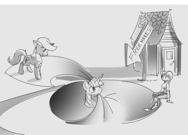 Size: 1498x1076 | Tagged: safe, derpibooru import, earth pony, human, unicorn, abstract, clothes, horn, house, image, monochrome, png, sign, socks, text