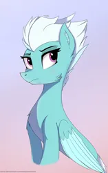 Size: 2102x3340 | Tagged: safe, artist:tempestshine, derpibooru import, fleetfoot, pegasus, pony, bust, cheek fluff, chest fluff, colored wings, female, gradient background, image, mare, png, portrait, sitting, solo, wings