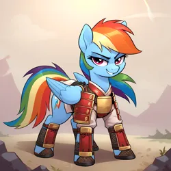 Size: 1024x1024 | Tagged: safe, ai content, derpibooru import, machine learning generated, prompter:datboi803, rainbow dash, pegasus, image, png, samurai